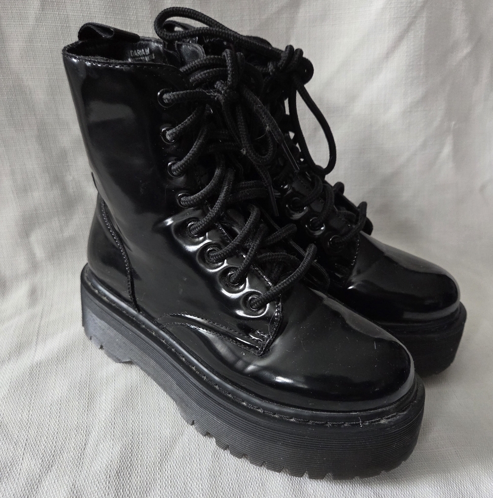 Daria Glossy Black Platform Combat Style Boots